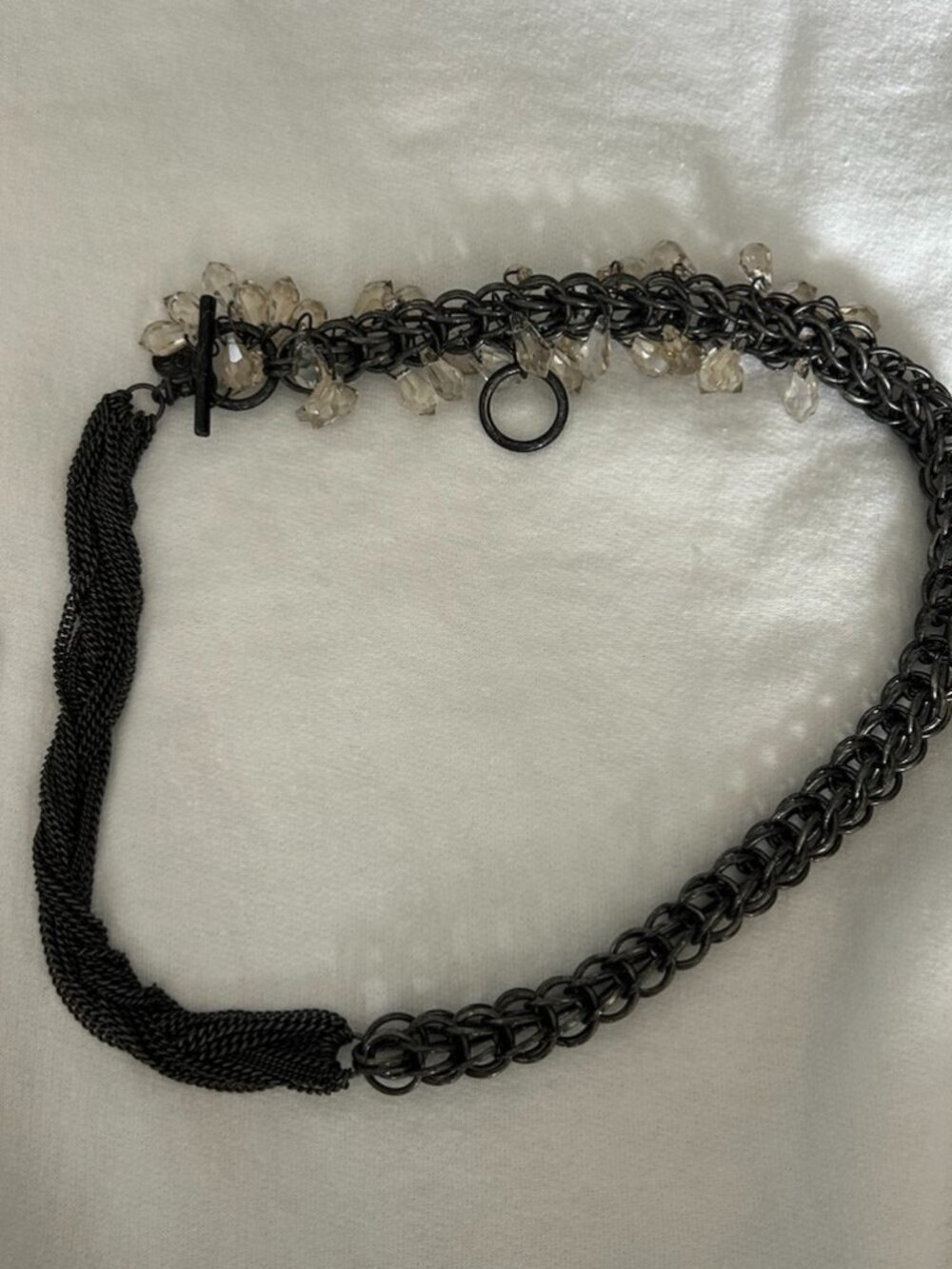AllSaints Gunmetal Chunky Chain Statement Necklace Crystal Beads